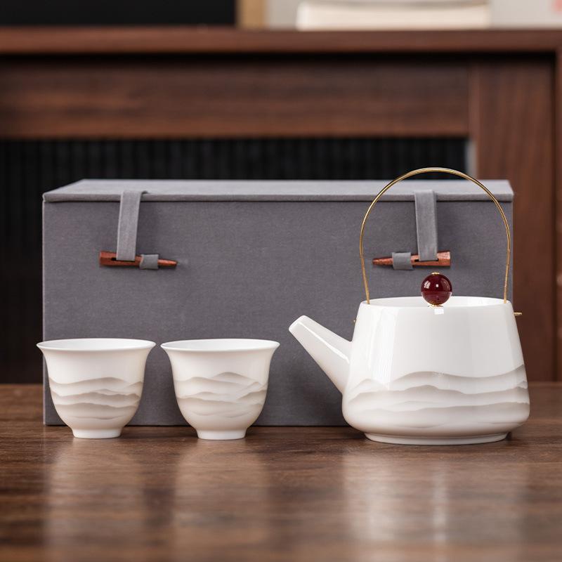 Чайник луч один горшок и две чашки жирный нефрит фарфор легкая роскошь набор для чая кунг-фу чашка Куайкэ высококлассная парчовая коробка подарочная коробка