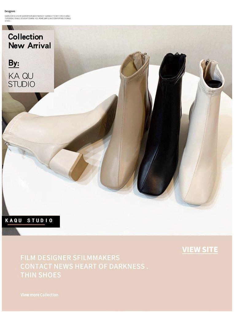 2021 Women's Square Toe Chunky Heel Martin Boots with Back Zipper - European & American Winter Style