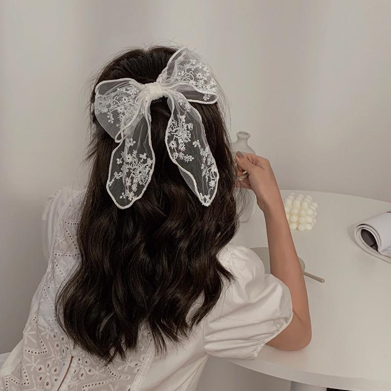 Fashion Solid Color Women Lace Hairclip Black White Bow Hair Barrettes Ponytail Hairpin Accessories For Women Hair Decoration