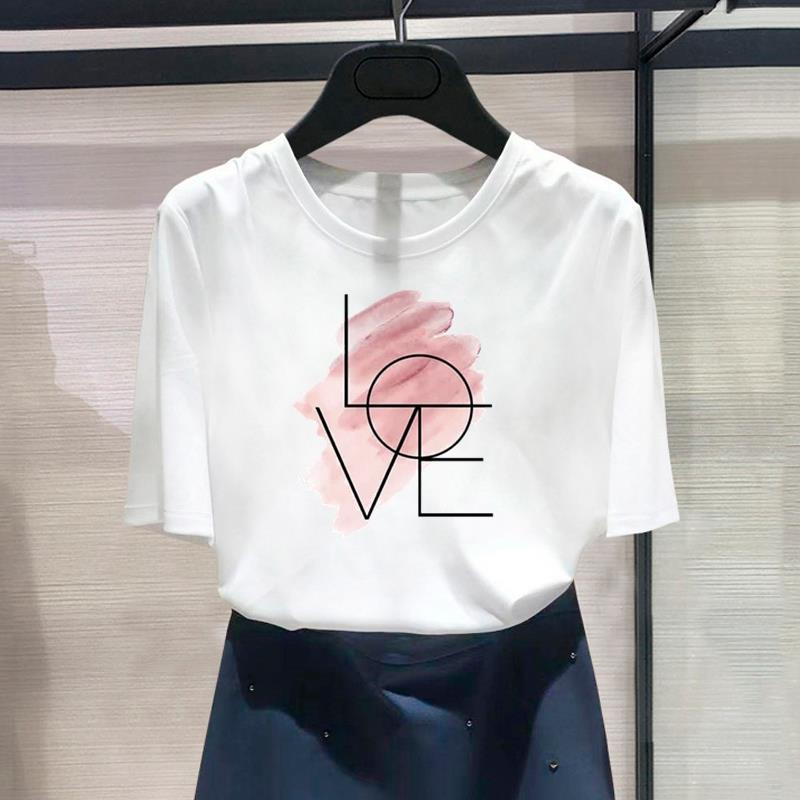 Женская футболка с азиатским размером и принтом «Сердцебиение», милая милая женская футболка, повседневная женская летняя футболка, модная футболка с рисунком, футболка с коротким рукавом