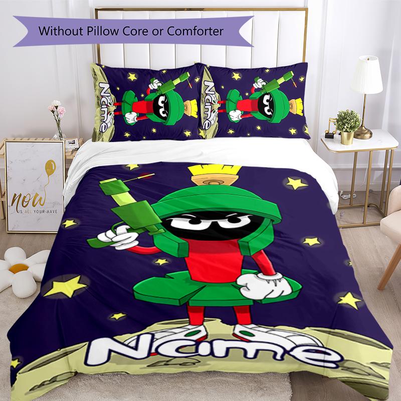 3pcs Custom Name Cartoon Marvin the Martian Bedding Set Duvet Cover Closure Includes 1 Duvet Cover & 2 Pillowcases for All Seasons Bedroom Decor