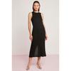 Alexandra Woman Round Collar Lightly Draped Thick Strap With Slits Detailed Midi Size Black Dress