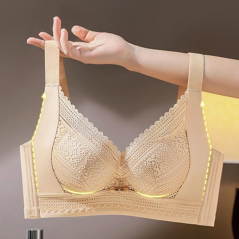 Легкий Дышащий Бесшовный Кружевной Бюстгальтер, Который Делает Большую Грудь Визуально Меньше Без Косточек и С Поддержкой Боковой Груди