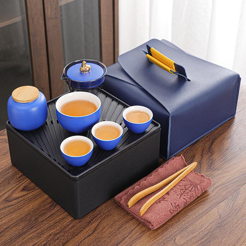 Coarse pottery travel tea set Portable Yutu Kuaike cup storage box Business souvenir