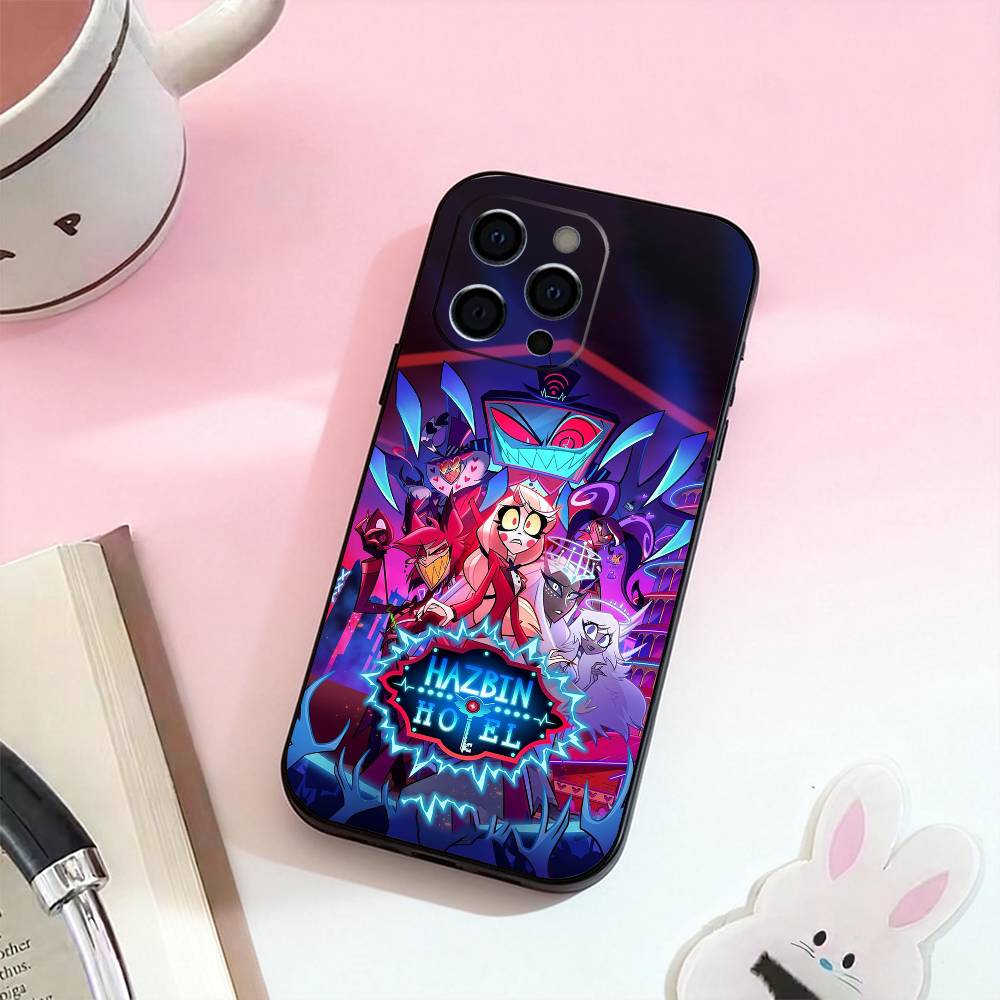 H-Hazbin Hotel Phone Case For iPhone 17,16,15,14,13,12,11 Plus,Pro Max,Soft Silicone Black Cover