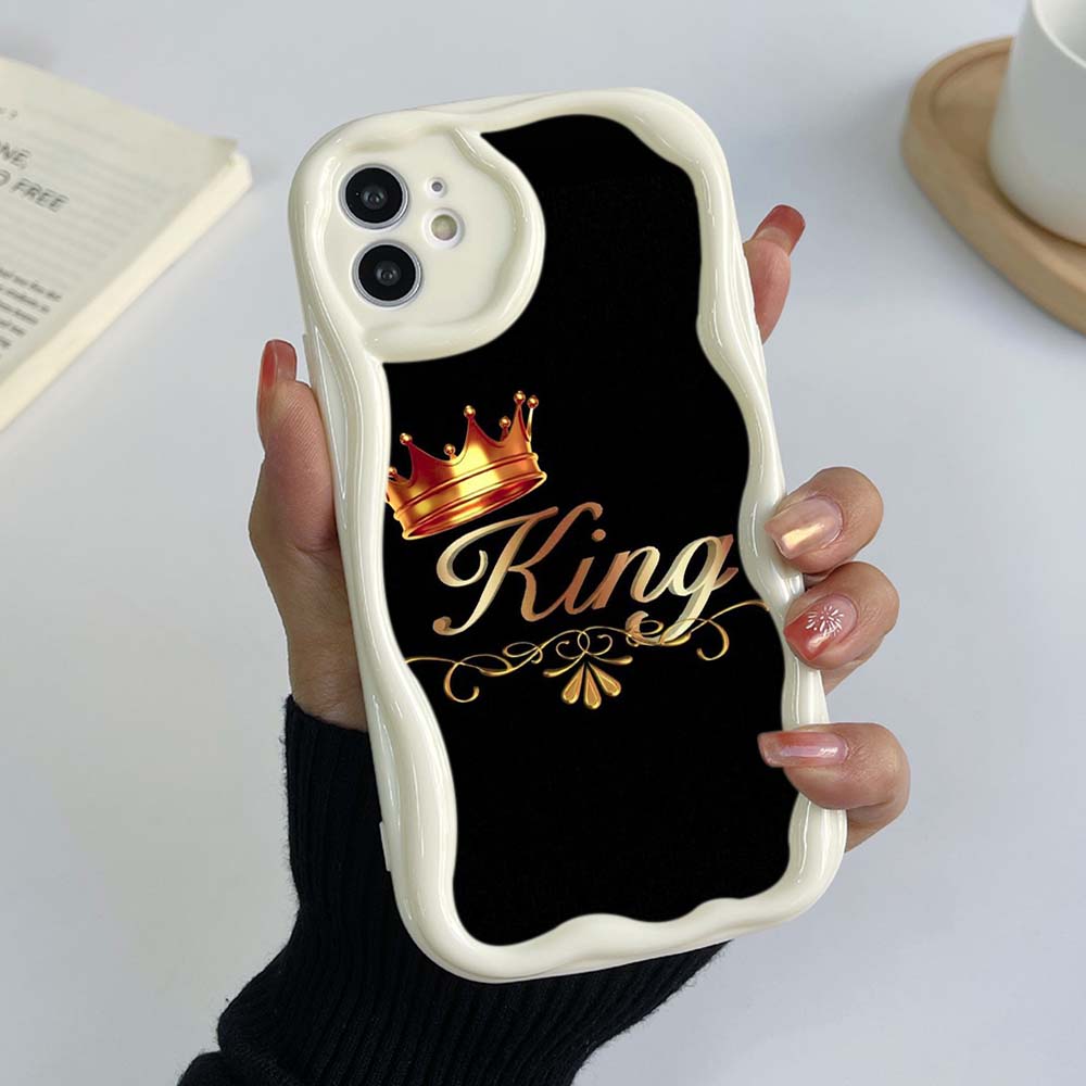 Чехлы для телефонов iPhone 11, 12, 13, 14, 15 Pro Max 7, 8 Plus Infinix Hot 40 Realme C55 C35 OPPO A17 A30 King Queen, эксклюзивный мягкий чехол с кремовым узором