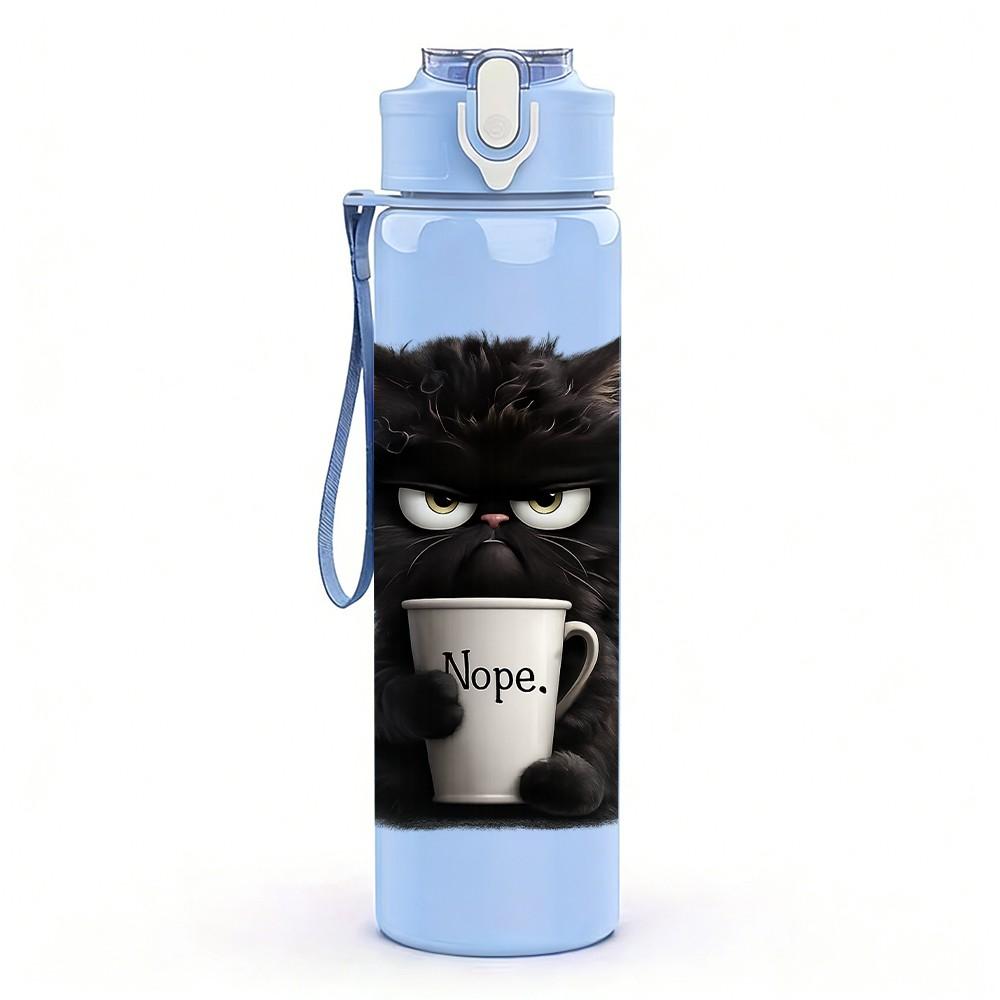 1PC Black Cat Coffee Mug Print 750ml Color Plastic Sports Water Bottle Leakproof Flip Straw Lid Suitable for Sports Office Home Use