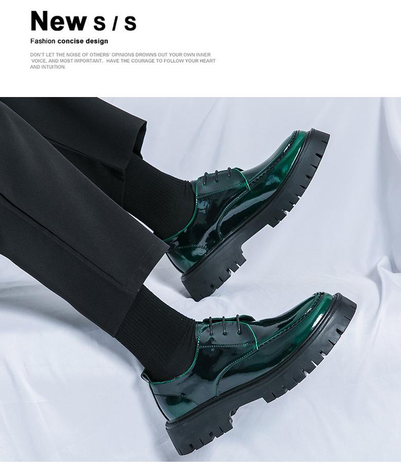 Мужские лоферы на шнуровке из лакированной кожи на толстой подошве, 2024: Стильные с большой головой, толстой подошвой для парикмахеров