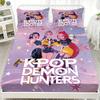 3pcs K-Pop Demon Hunters Print Coreless Fitted Sheet Set Multi Size Soft Bedspread Bedroom Bedding Decoration Machine Washable