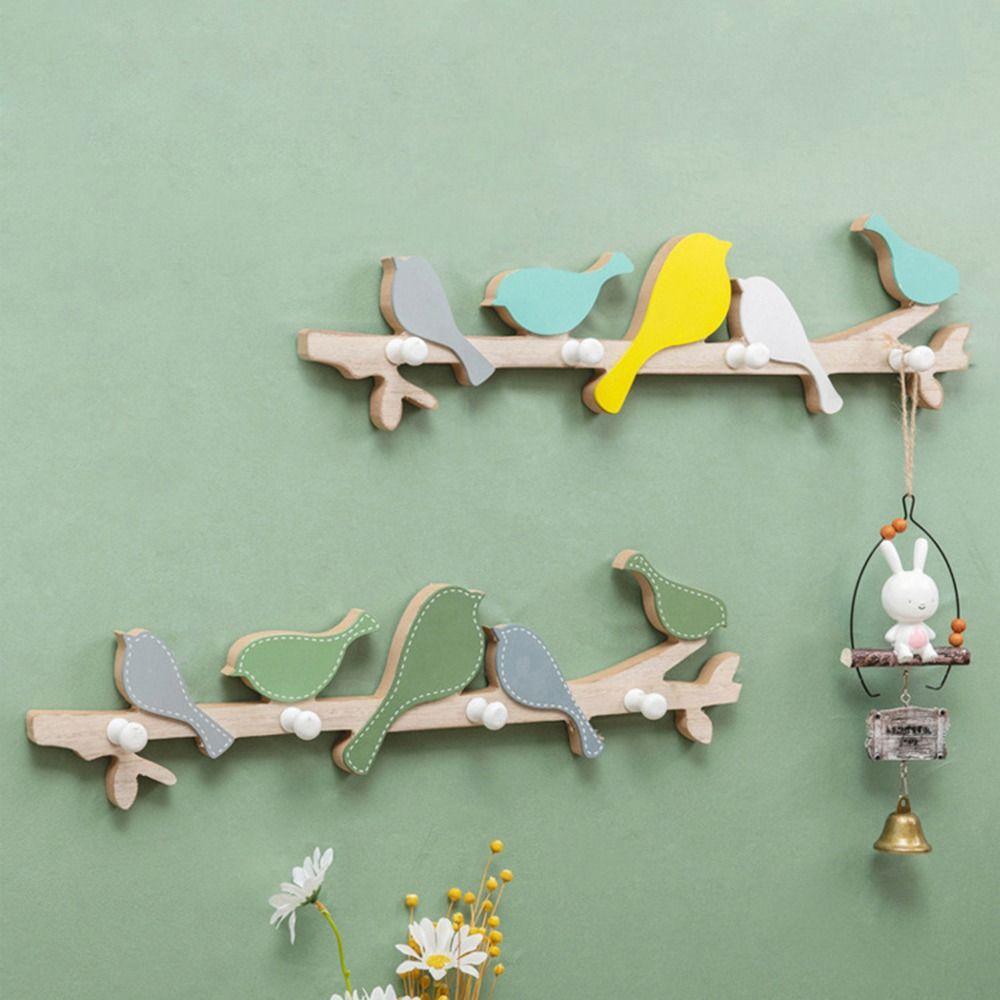 4 Hooks Bird Shape Wall Hooks Wall Mount Clothes Coat Hooks Wood Key Hook Rack Bedroom Accessories