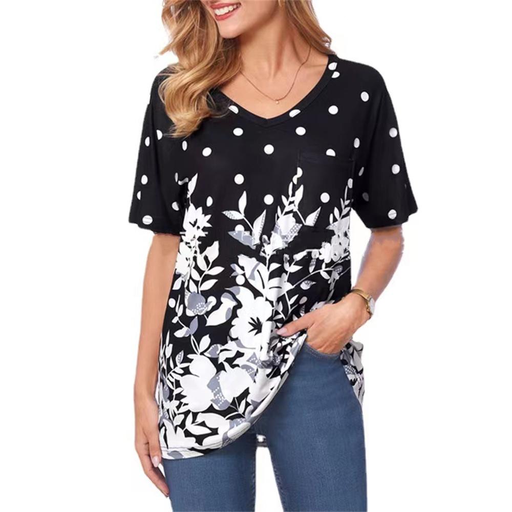 Летний топ с V-образным вырезом и 3D-принтом, модные повседневные женские футболки с короткими рукавами