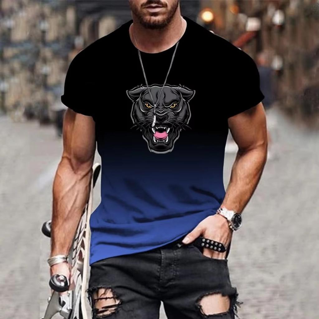 Модный тренд, градиентная печать, горячая распродажа, повседневные свободные мужские футболки с коротким рукавом, 3D градиентная печать, O-образный вырез, футболки больших размеров