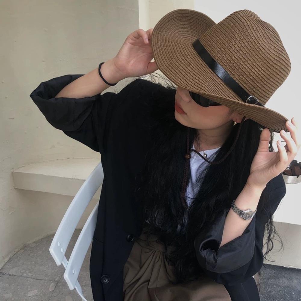 Летняя соломенная шляпа-козырек Складная кепка для защиты от солнца Модная шляпа западного ковбоя Отпуск