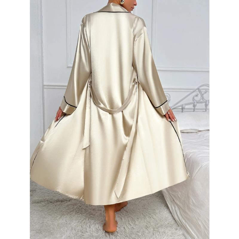 Женский роскошный шелковый пижамный комплект, халат с длинными рукавами, удобная свободная юбка-комбинация, женский пижамный комплект из двух предметов