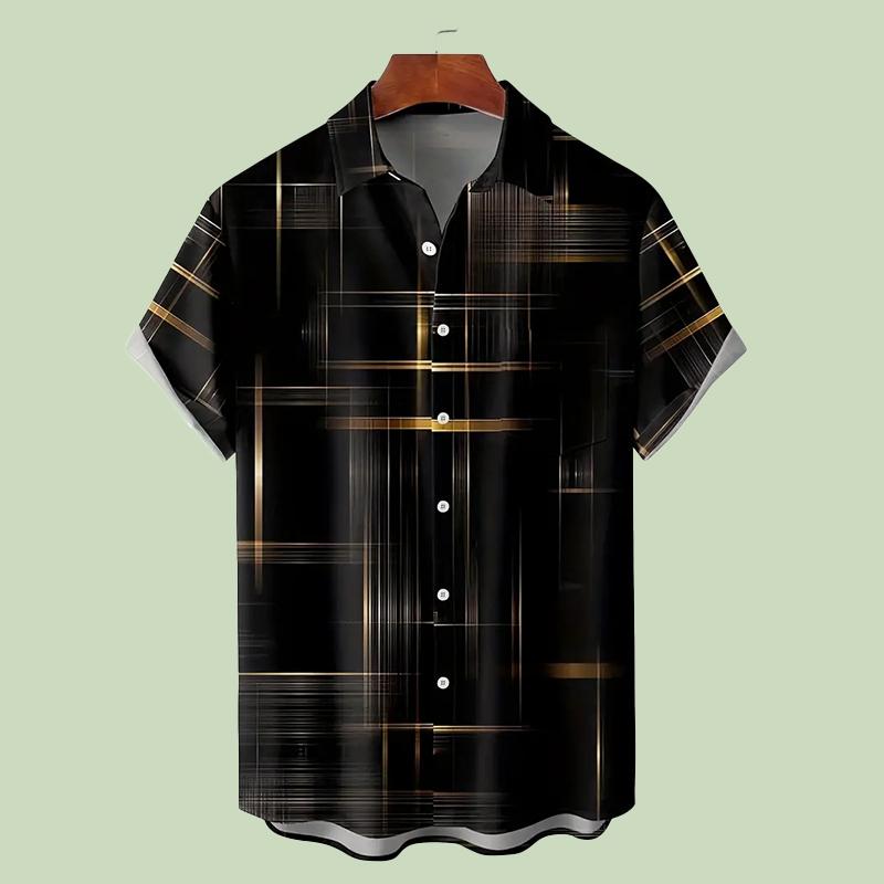 Мужская рубашка с 3D-принтом Golden Lines, рубашка на пуговицах, повседневная летняя рубашка с коротким рукавом, повседневная одежда для отпуска