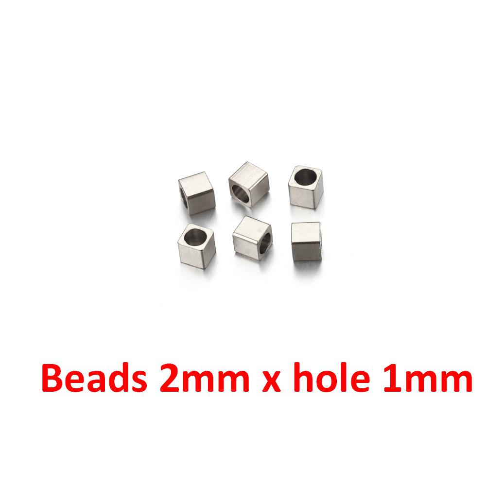 20pcs 2 3 4 5mm Stainless Steel Square Cube Bead Hole 1mm 2mm Spacer Loose Beads DIY Needlework Bracelet Necklace Jewelry Making