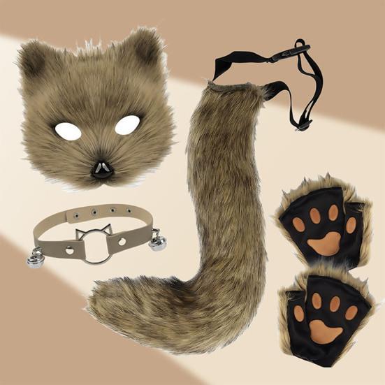 Faux Fur Fox Tail Set Cat Wolf Cosplay Costume Plush Masque Fluffy Paw Gloves Halloween Christmas Party Role-Playing Accessories