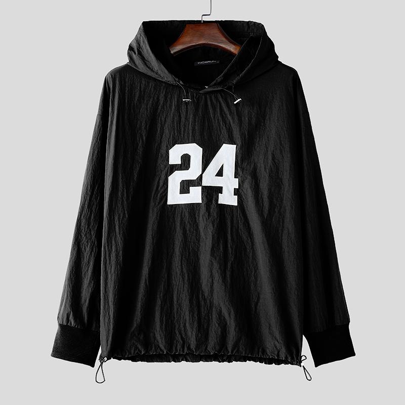 INCERUN Мужские свободные топы с капюшоном и длинным рукавом с вышитыми буквами