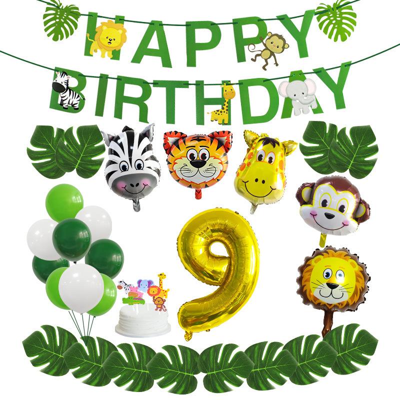Украшения для дня рождения в животной тематике, Флажки с буквами животных, Набор фольгированных шаров для вечеринки