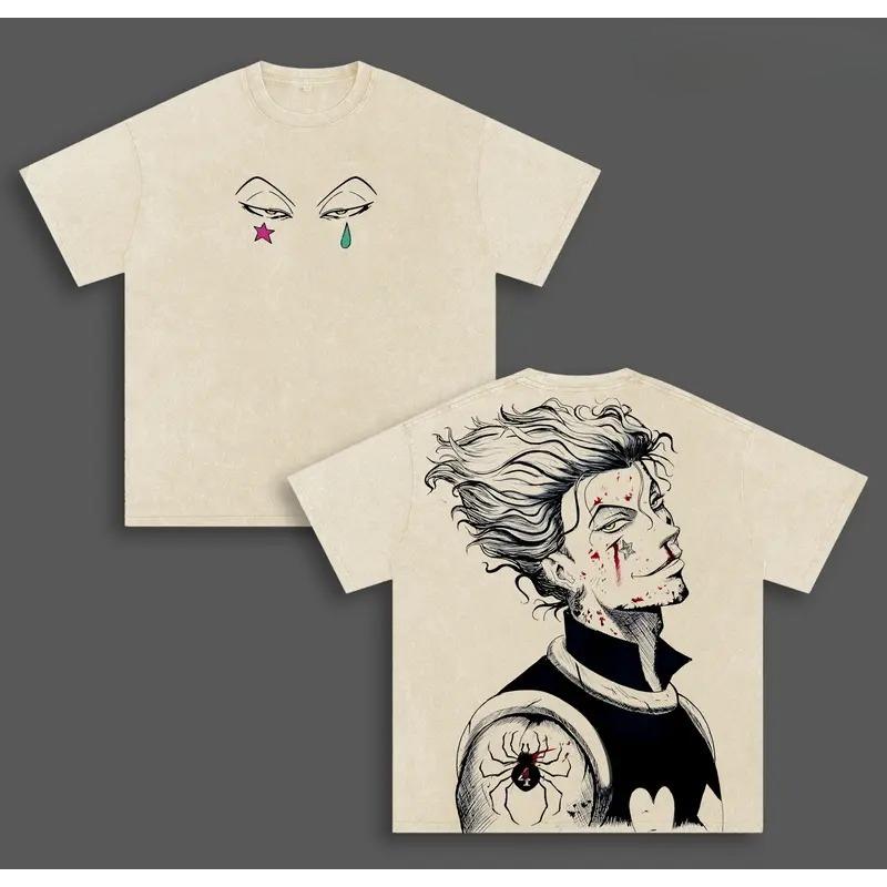 Горячий Аниме Hunter x Hunter Хисока Одежда Мужчины Женщины Футболки с коротким рукавом Стирка Хлопок Футболка Ретро Свободная Футболка Харадзюку Футболка