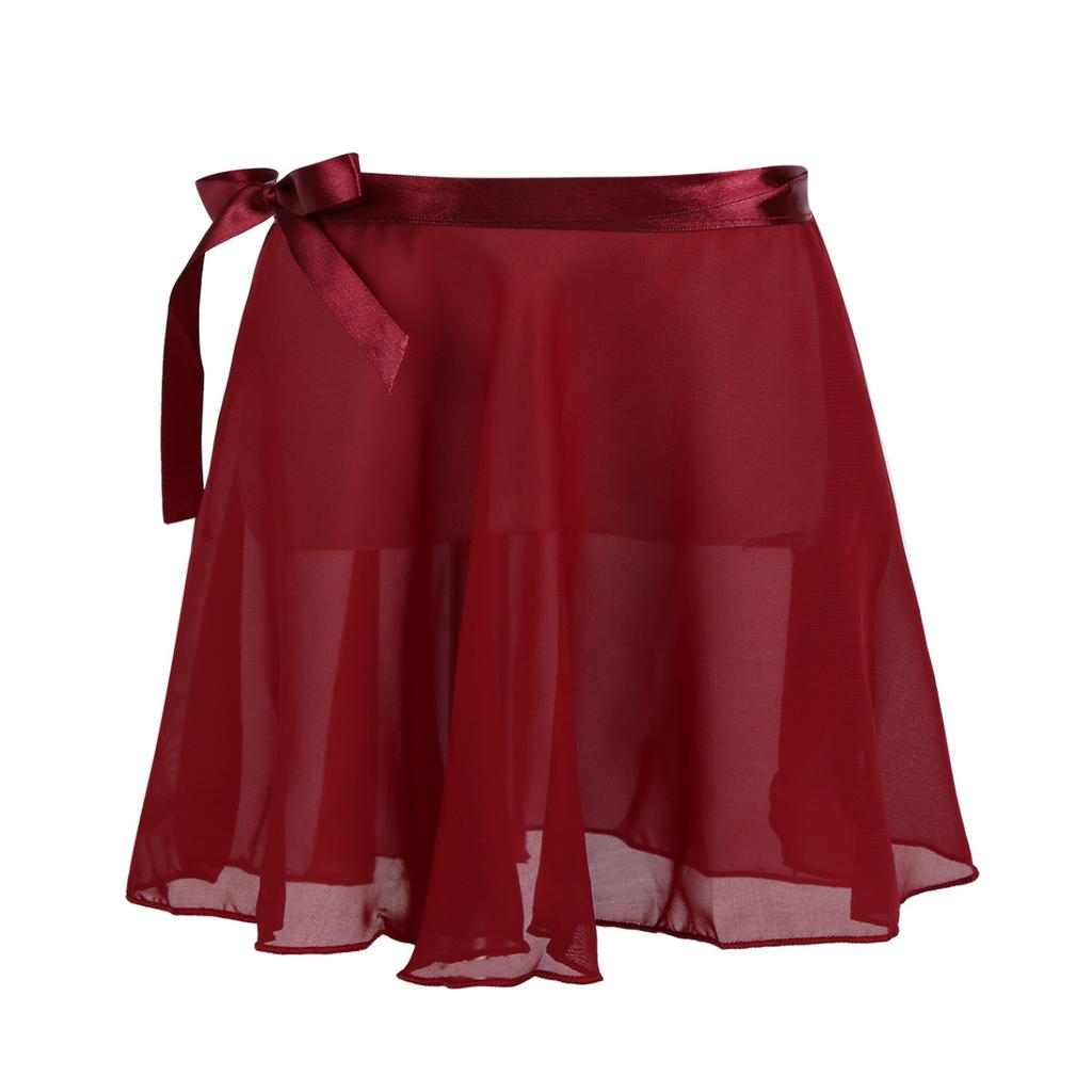 Girls Ballet Dance Basic Classic Chiffon Mini Wrap Over Skirt with Tie Waist Dancewear Costume