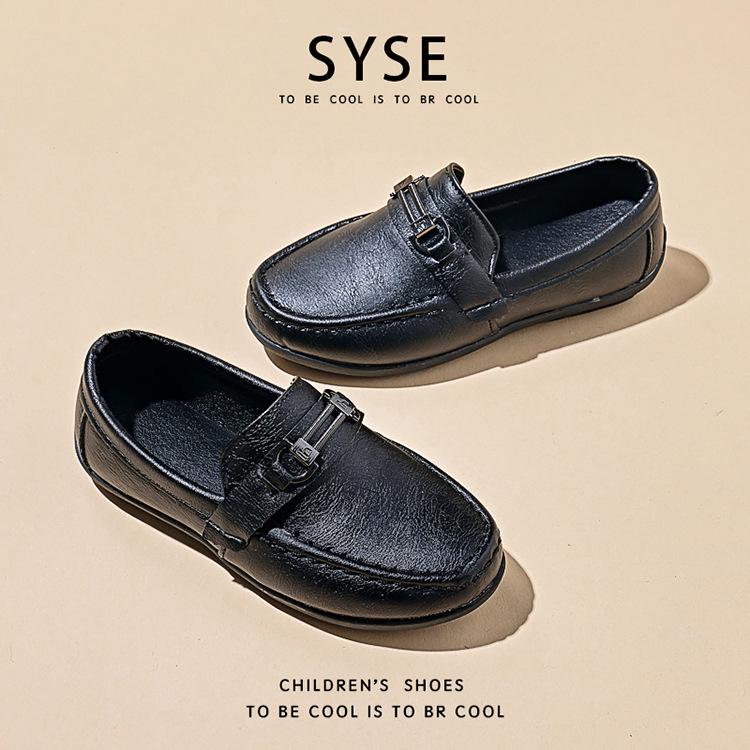 Boys' 2024 Spring/Autumn Soft Sole Leather Shoes for Kids - Shallow Mouth Casual One-Step Toe Shoes for Middle/Large Children