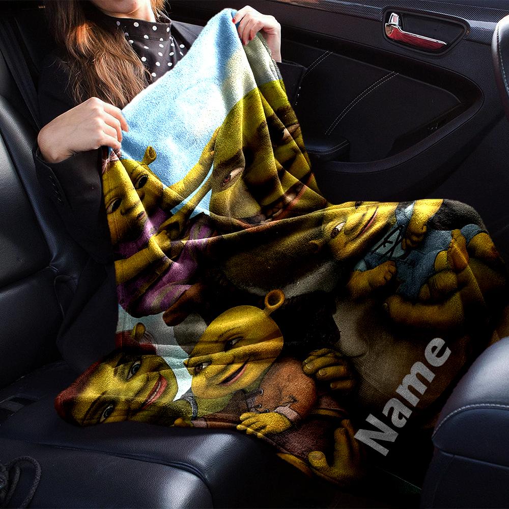 Custom Name Shrek Theme Printed Blanket - Perfect for Couch, Bed, Travel & Outdoor Use | Machine Washable, Cozy & Durable.