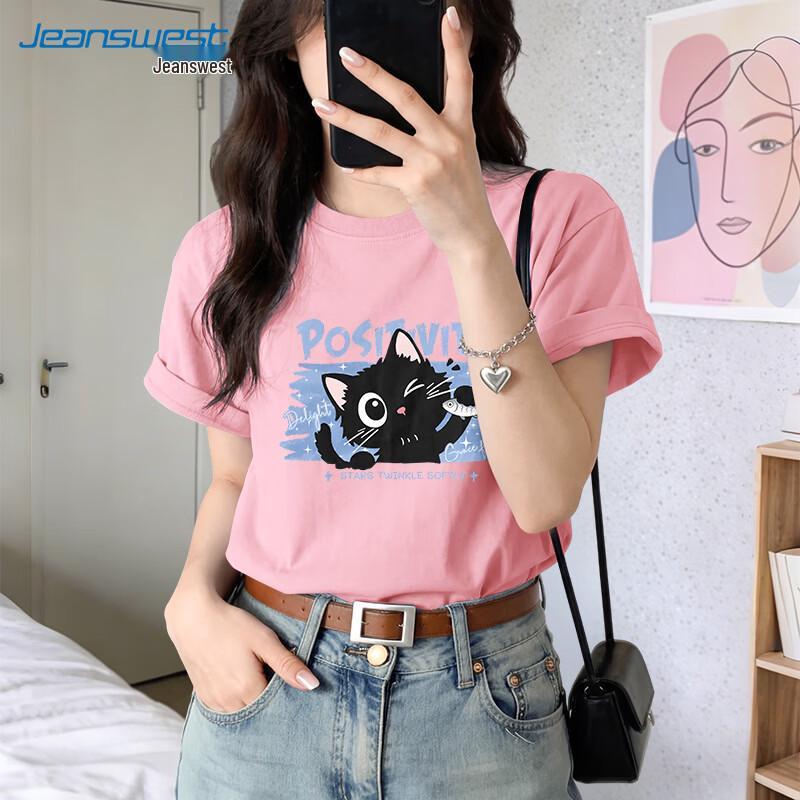 Женская хлопковая футболка Jeanswest с принтом "Кошка и Рыба"