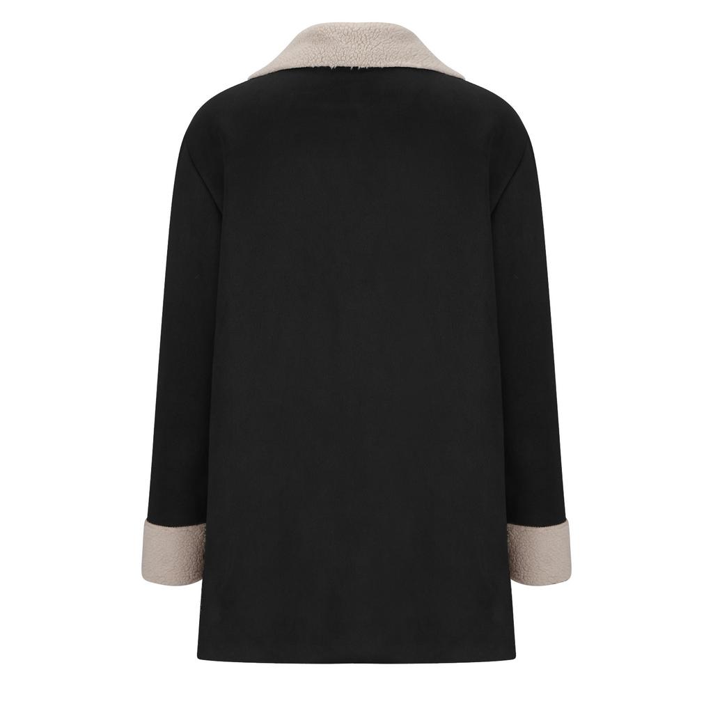 Ladies' Fashionable Long Sleeved Lapel Thickened Warm Plush Solid Color Jacket