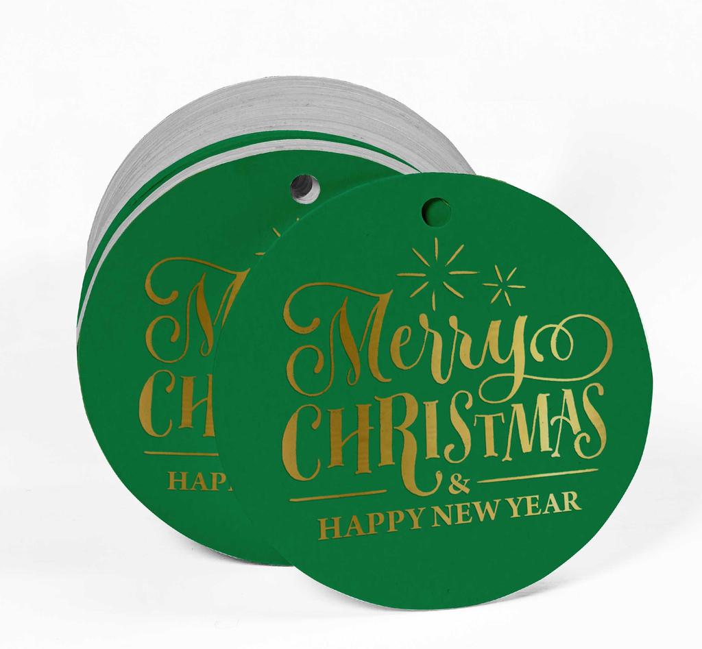 Inkdotpot Pack Of 100 Real Gold Foil Paper Tags Merry Christmas & Happy New Year Text Favor Hang