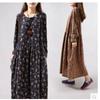 Spring and Autumn Korean Version Large Size Loose Long-sleeved Floral Dress, Long Dress Autumn Cotton and Linen