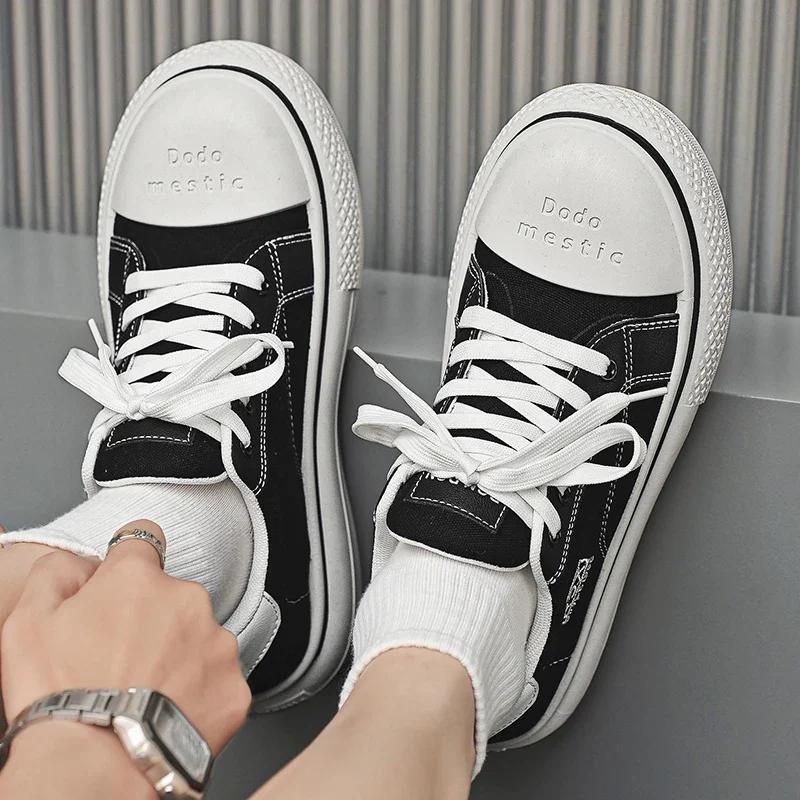 Men's Canvas Sneakers Brand Low Top Black Harajuku Big Head Platform Men Canvas Shoes Men Breathable Sport Casual Board Shoes