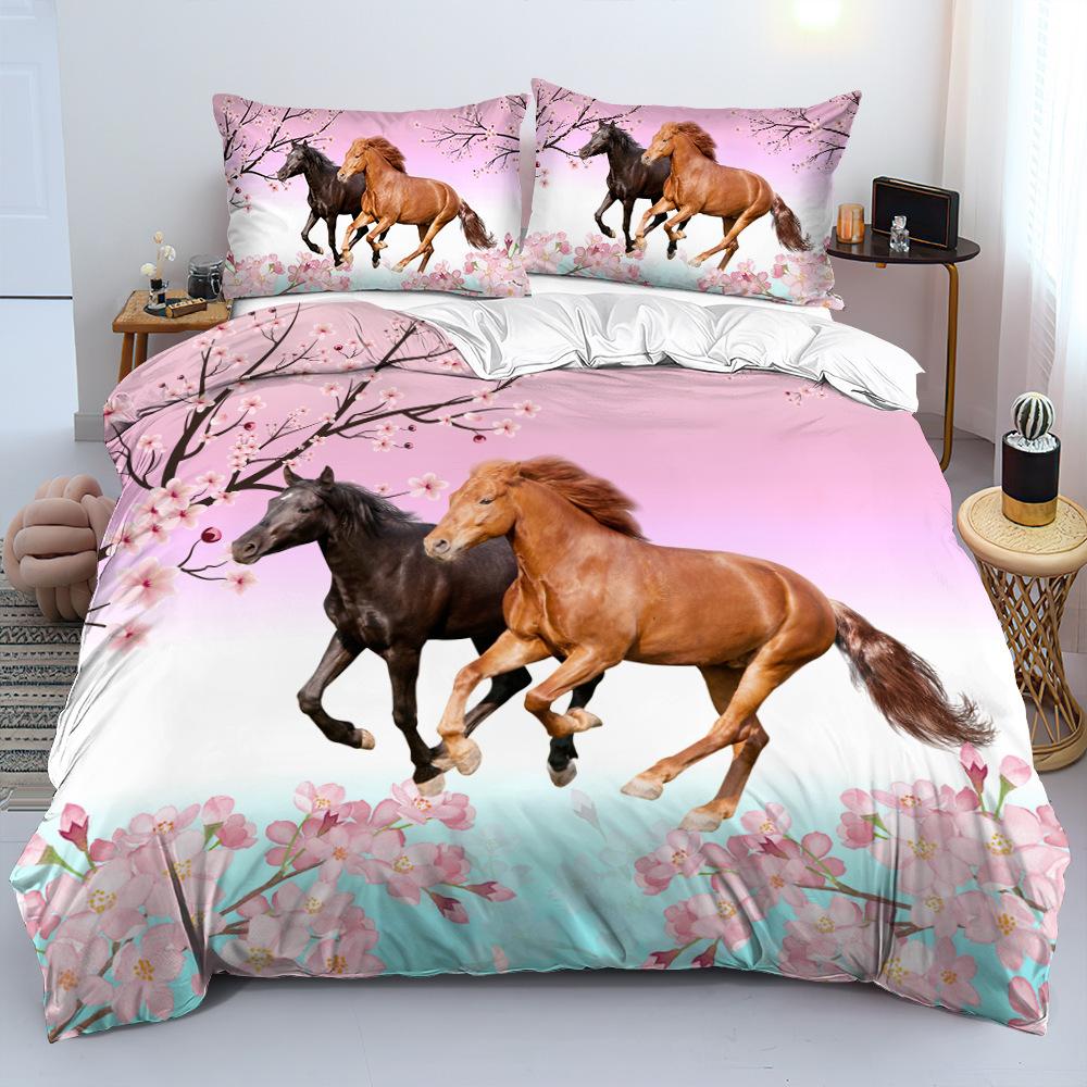 Постельное белье Скачущая лошадь 3D цифровая печать Пододеяльник Наволочка Набор из трех предметов, На заказ