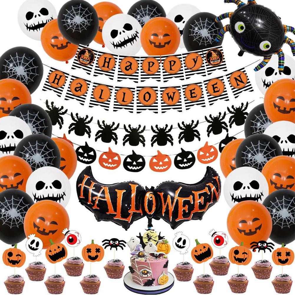 Хэллоуин Воздушные Шары Украшение для Вечеринки Креативная Тыква Страшный Призрак Паук Набор Воздушных Шаров Хэллоуин Набор Флагов из Воздушных Шаров для Украшения Стен