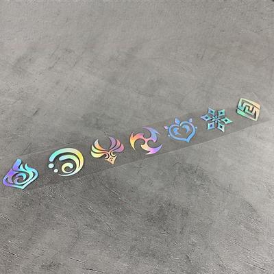 Аниме лазерные наклейки DIY наклейки Genshin Impact 7 элементная наклейка для компьютера, багажа, скейтборда, мотоцикла, игрушки