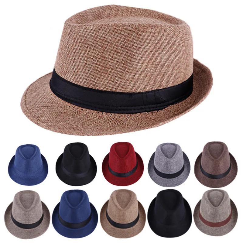 Красивые мужские шляпы Jazz Cotton Linen Pure Hat Имитация льна Солнцезащитная шляпа Модные аксессуары