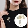 Women Elegant Ginkgo Leaf Shape Brooch Shiny Rhinestones Inlaid Pin Suit Collar Shawl Scarf Badge