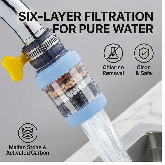 Фильтр для крана с 6-ступенчатой очисткой – Экономитель воды с защитой от брызг (Майфаньский камень) для кухни