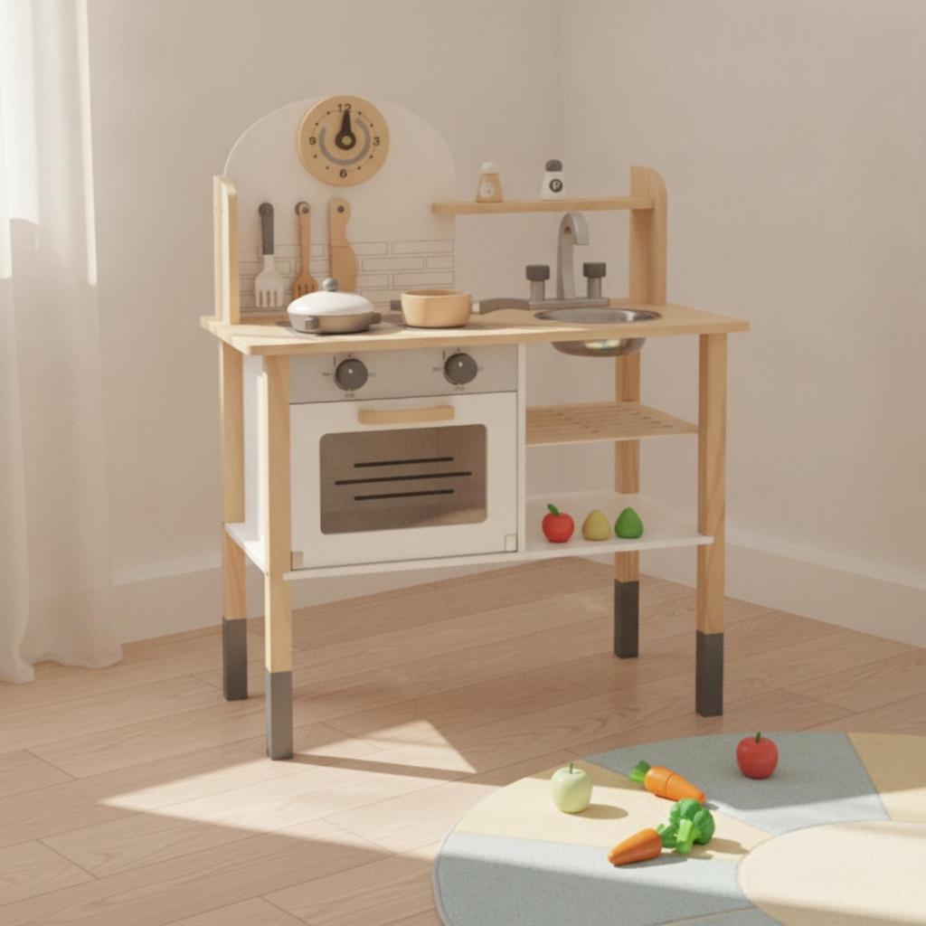 Деревянная игровая кухня отдельно стоящая с аксессуарами Реалистичная