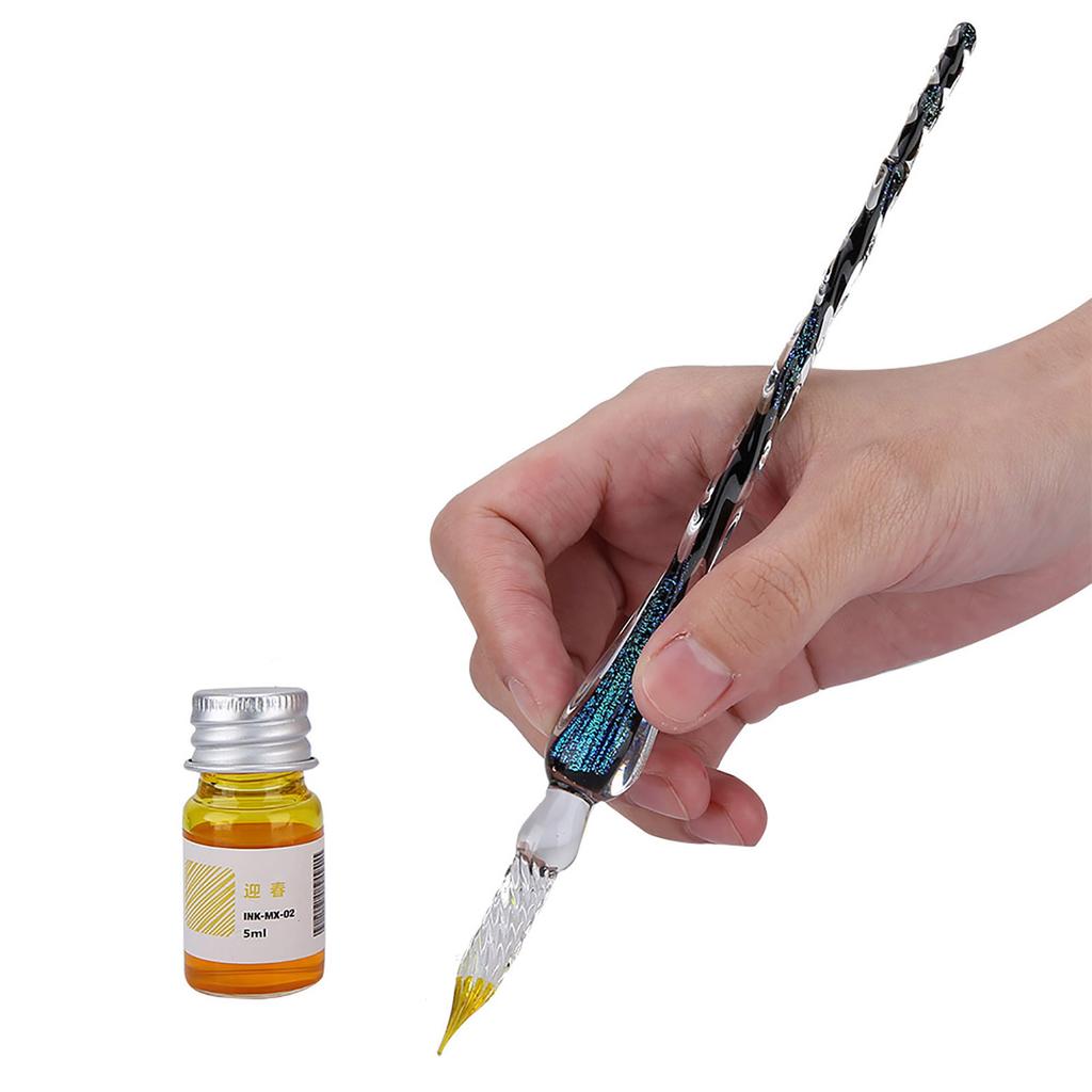 Glass Dip Pen Signature Ink Pen Fountain Pen Set with Ink Penholder Colorful