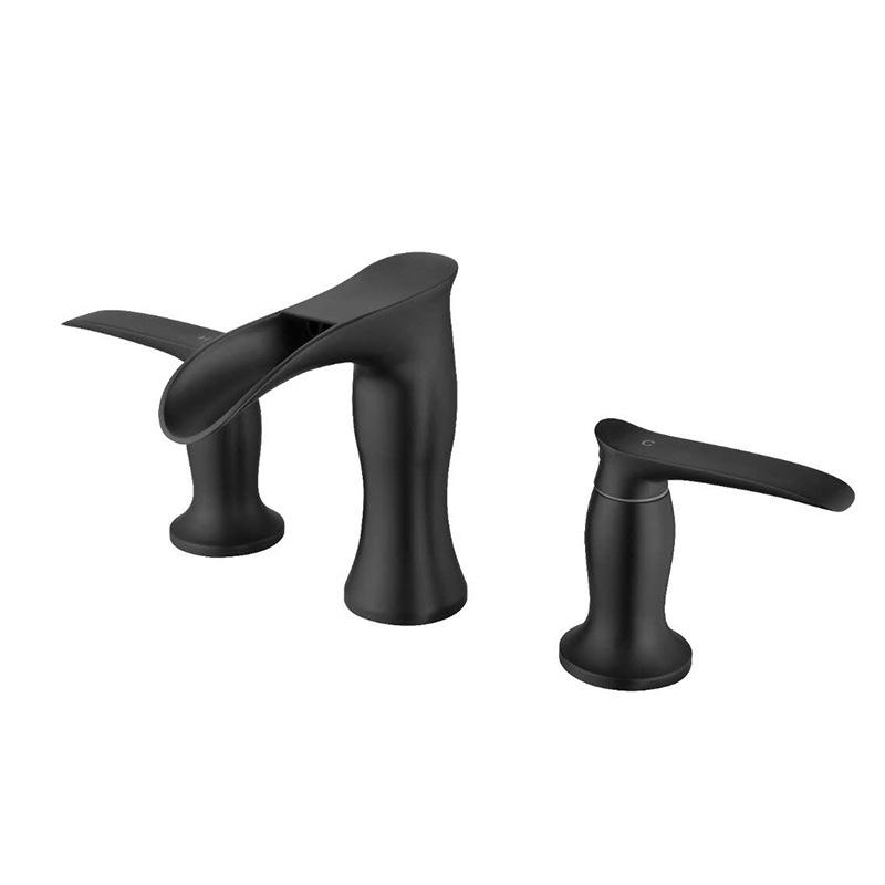 Dumb Black Double Handle Three Hole Waterfall Bathroom Basin Tap Mix Hot And Cold Water Wash Table Basin Faucet Sink Faucet