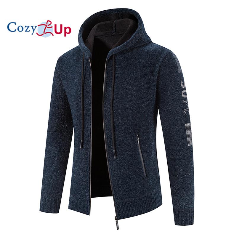 Cozy Up Свитер с длинными рукавами, мужской вязаный утолщенный флисовый мягкий кардиган приталенного кроя с капюшоном