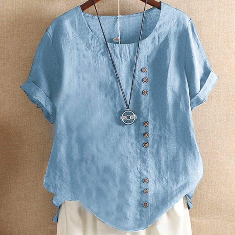 Cotton Linen T Shirt For Women With Loose Fit And Short Sleeves For Casual Wear