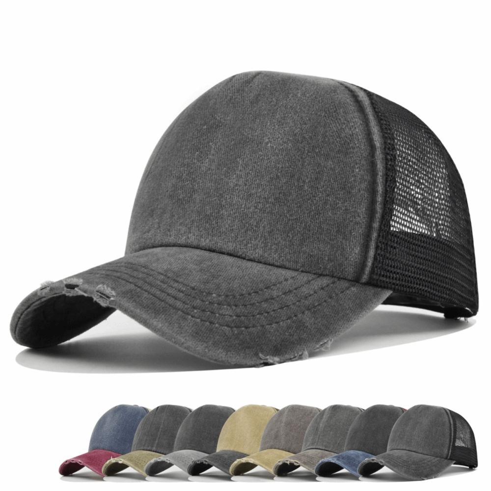 Color-blocked Mesh Sun Hat Washed Cotton Snapback Hat Casual Baseball Cap
