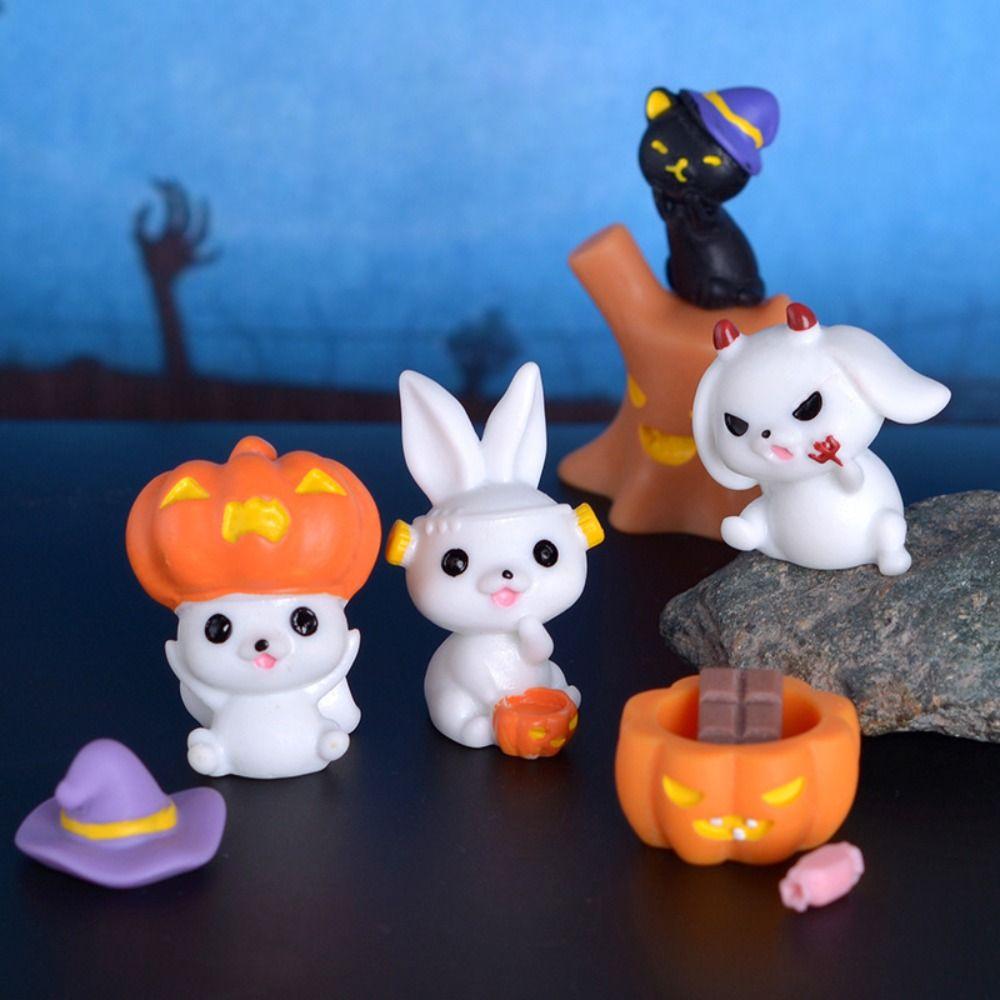 Pumpkin Black Cat Halloween Rabbit Ghost Figurines Micro Figurine Ornaments  Garden Outdoor Decor