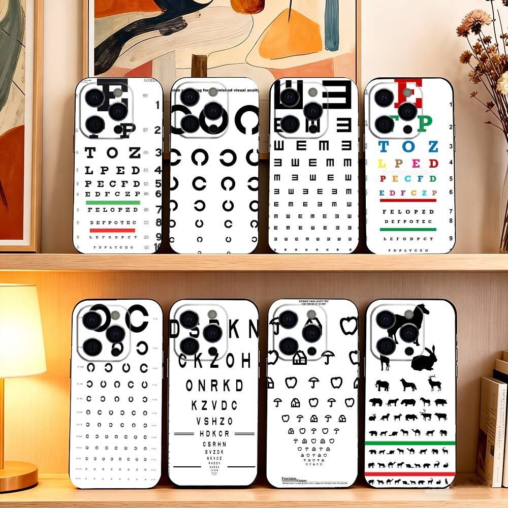 Eye chart Phone Case For iPhone 17, 16,15,14,13,12,11 Plus,Pro Max, Others Soft Black Cover