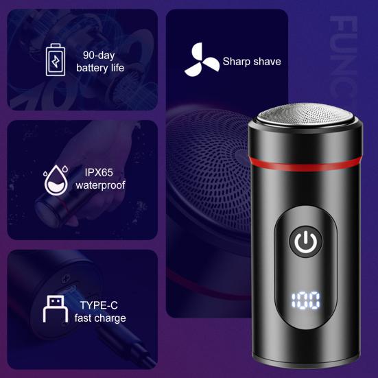 Мини-электробритва с цифровым дисплеем, USB-перезаряжаемая, водонепроницаемая, для влажного и сухого бритья, портативная, для путешествий, бритва для мужчин, триммер для бороды, инструмент для удаления волос