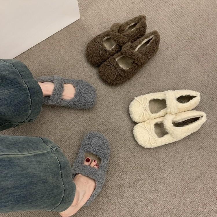 Обувь Mao Mao, женская обувь на осень и зиму 2024 года, новые туфли-лодочки с круглым носком и бантом, универсальные, из бархата и термохлопка, женская обувь