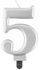 Number 5 Candle, Metallic Silver, 8 , 1 Pc