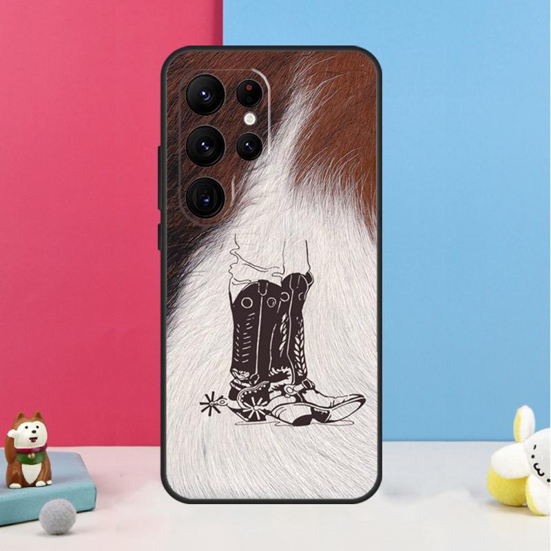 Западные Ковбойские Сапоги Ковбойские Чехол из Коровьей Кожи Для Samsung Galaxy S26 S23 Ultra S20 S21 S22 S24 S25 Plus S10 S25 FE Задняя Крышка Корпус